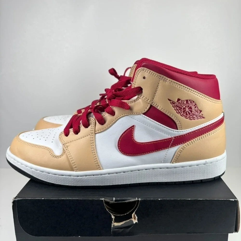 Nike Air Jordan 1 Mid Men's 13 White Onyx/Light Curry Basketball Shoe 554724-201